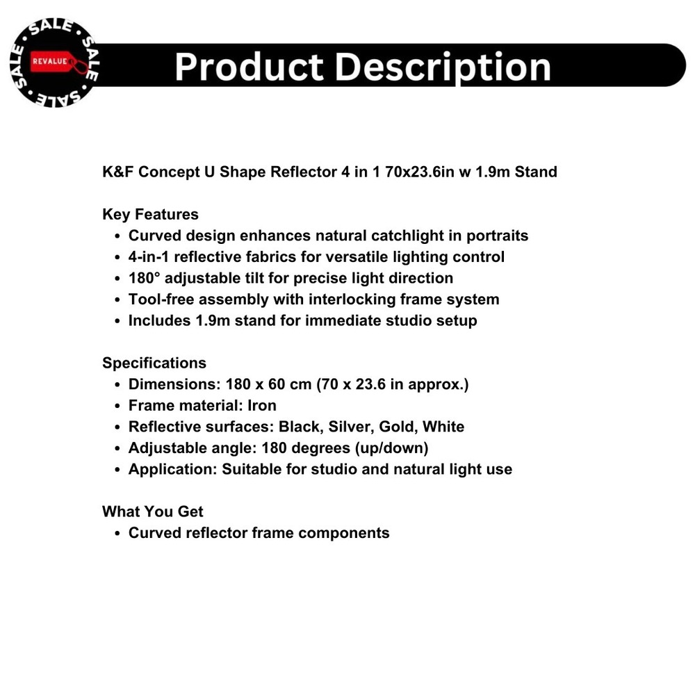 K&F Concept U Shape Reflector 4 in 1‎ 70x23.6in w 1.9m Stand - Picture 2 of 12